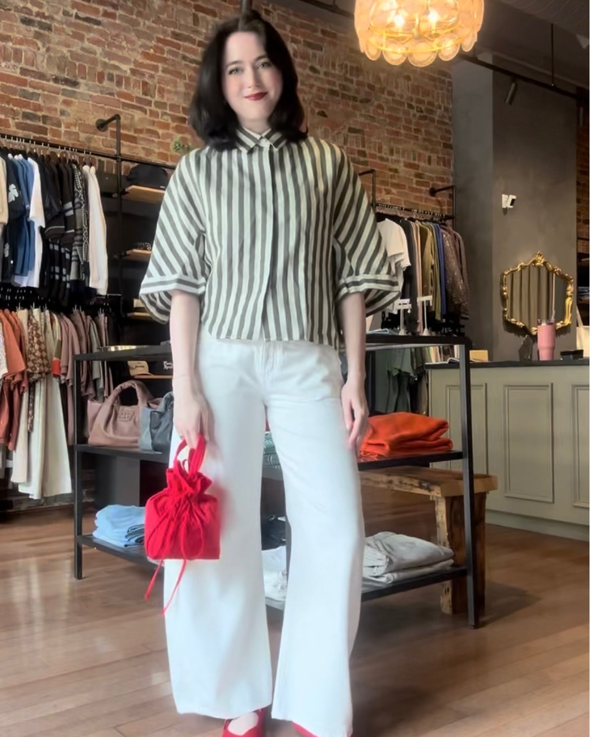 0039 Italy Hollie Blouse - Olive / White Women's Tops - Sloane Boutique