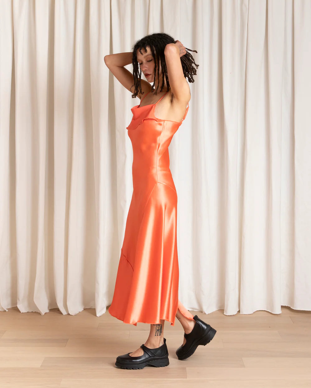 Ali Golden Asymmetrical Tank Dress - Neon Orange Dresses - Sloane Boutique