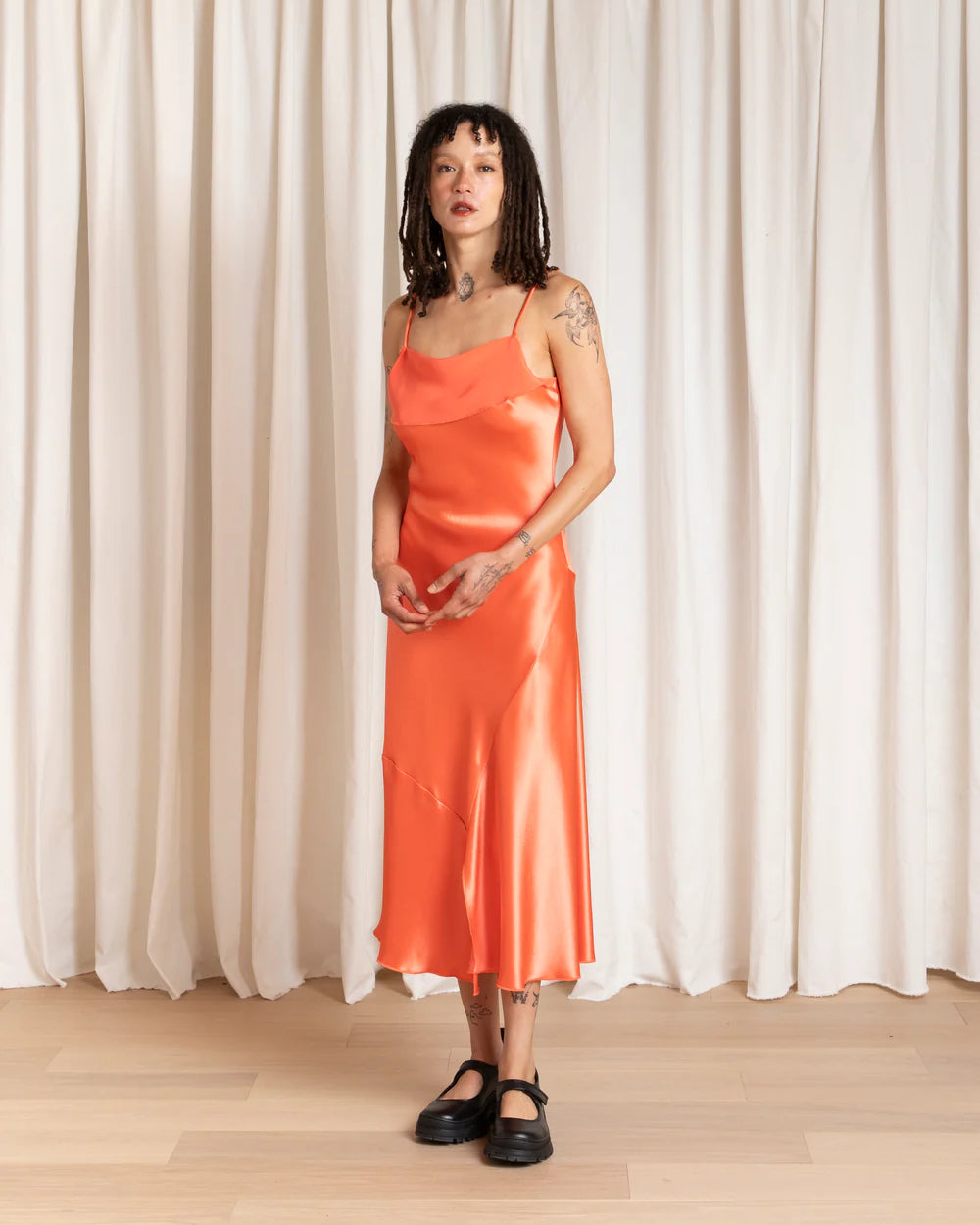 Ali Golden Asymmetrical Tank Dress - Neon Orange Dresses - Sloane Boutique