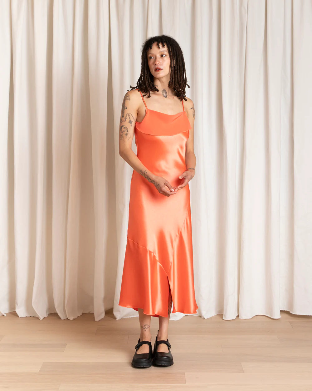 Ali Golden Asymmetrical Tank Dress - Neon Orange Dresses - Sloane Boutique