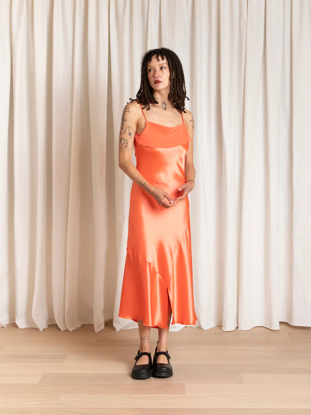 Ali Golden Asymmetrical Tank Dress - Neon Orange Dresses - Sloane Boutique