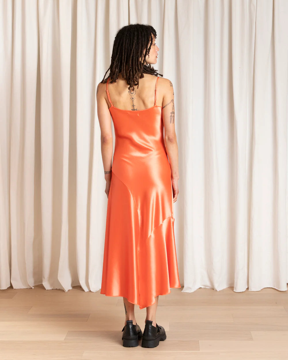 Ali Golden Asymmetrical Tank Dress - Neon Orange Dresses - Sloane Boutique