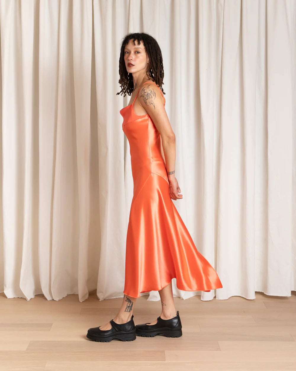 Ali Golden Asymmetrical Tank Dress - Neon Orange Dresses - Sloane Boutique