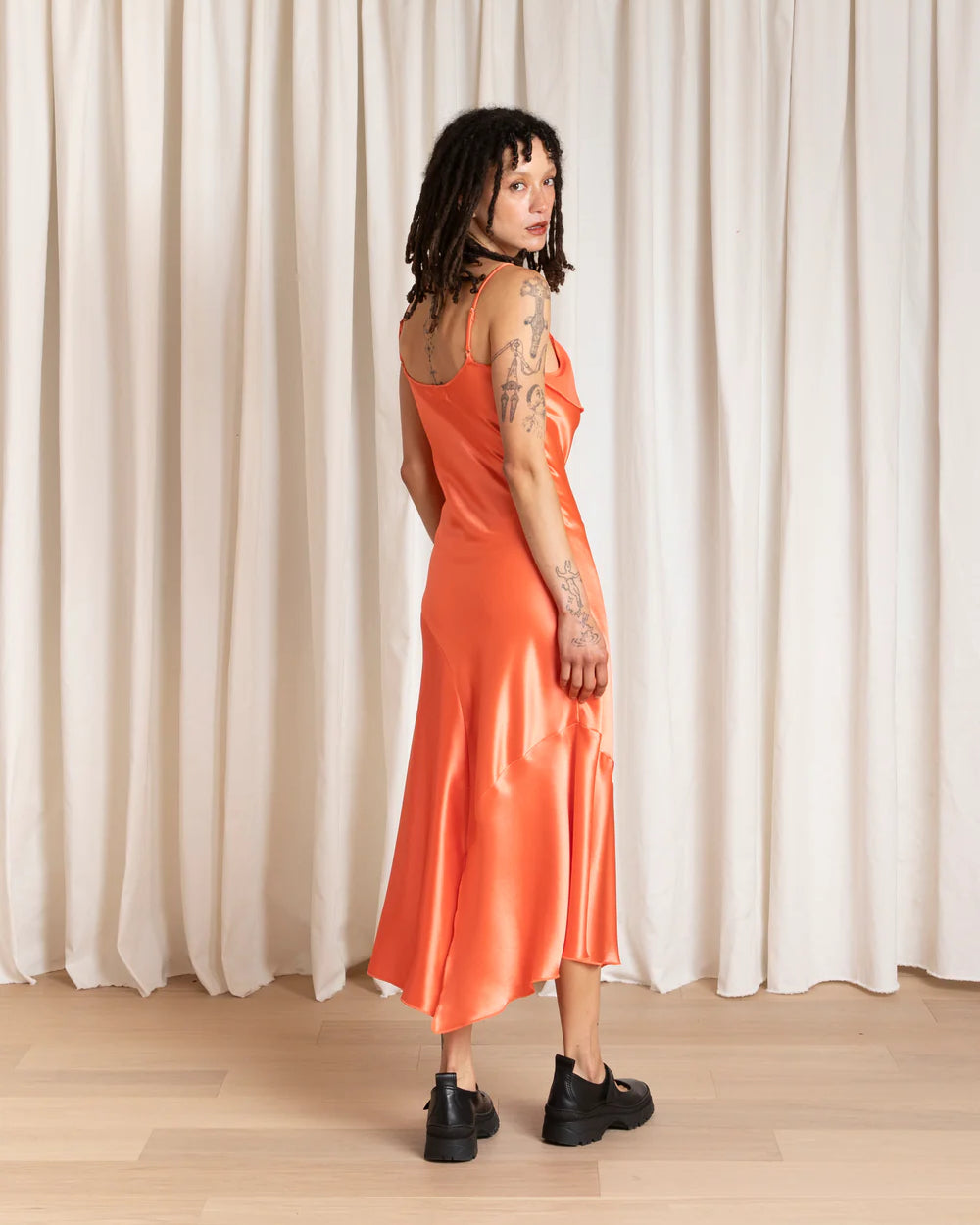 Ali Golden Asymmetrical Tank Dress - Neon Orange Dresses - Sloane Boutique