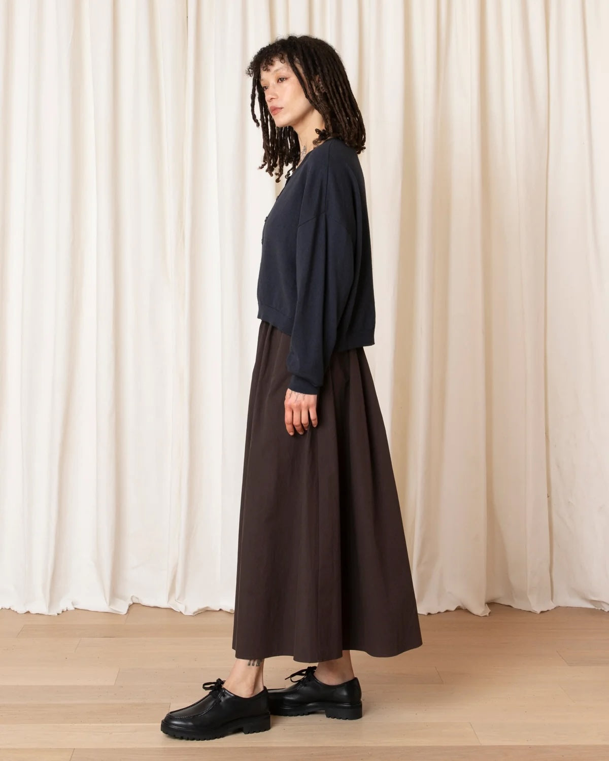 Ali Golden Drawstring Full Skirt - Dark Brown Women's Bottoms - Sloane Boutique