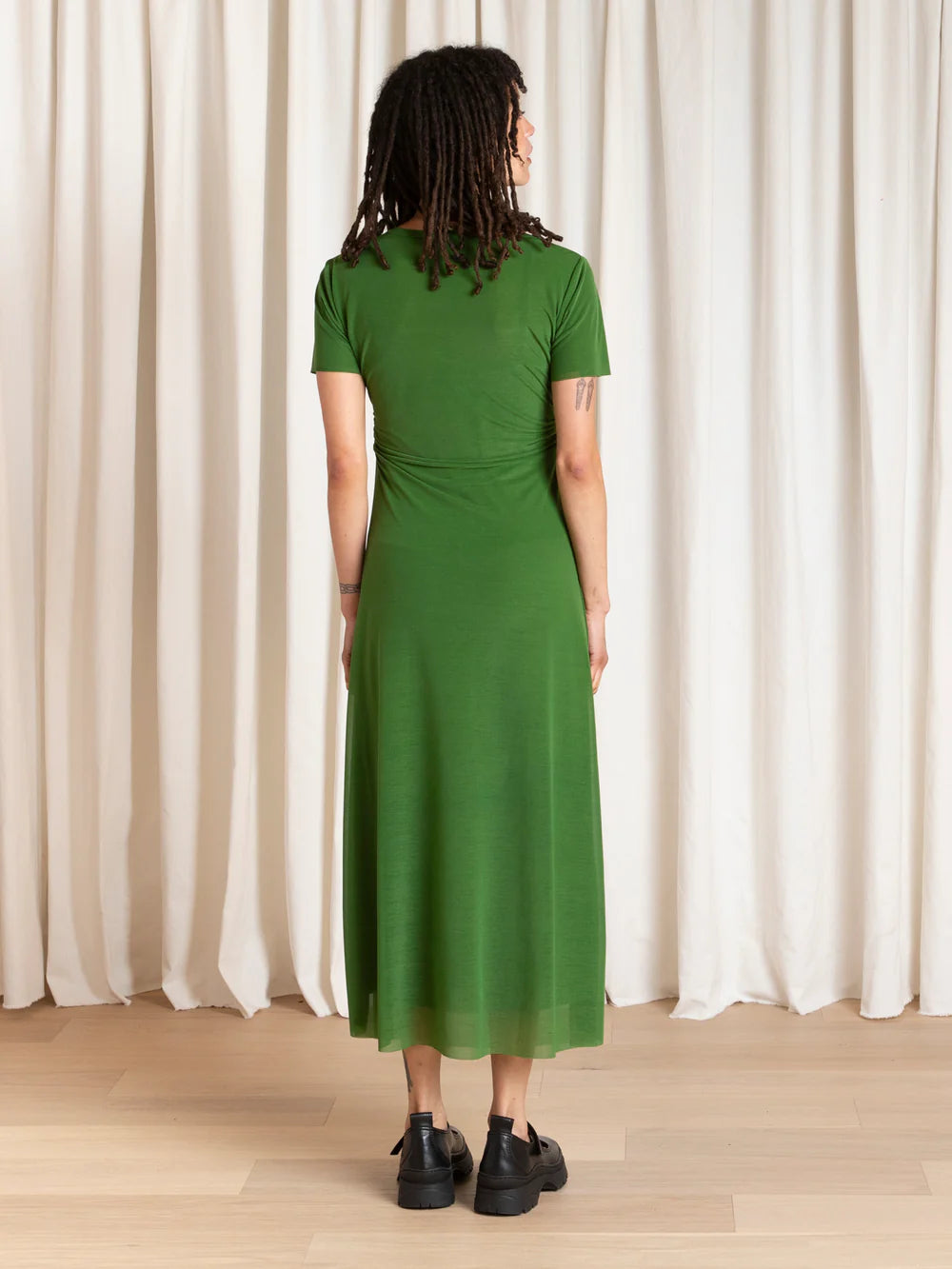 Ali Golden Fitted Mesh T-Shirt Dress - Grass Green Dresses - Sloane Boutique