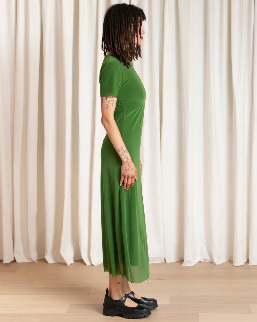Ali Golden Fitted Mesh T-Shirt Dress - Grass Green Dresses - Sloane Boutique