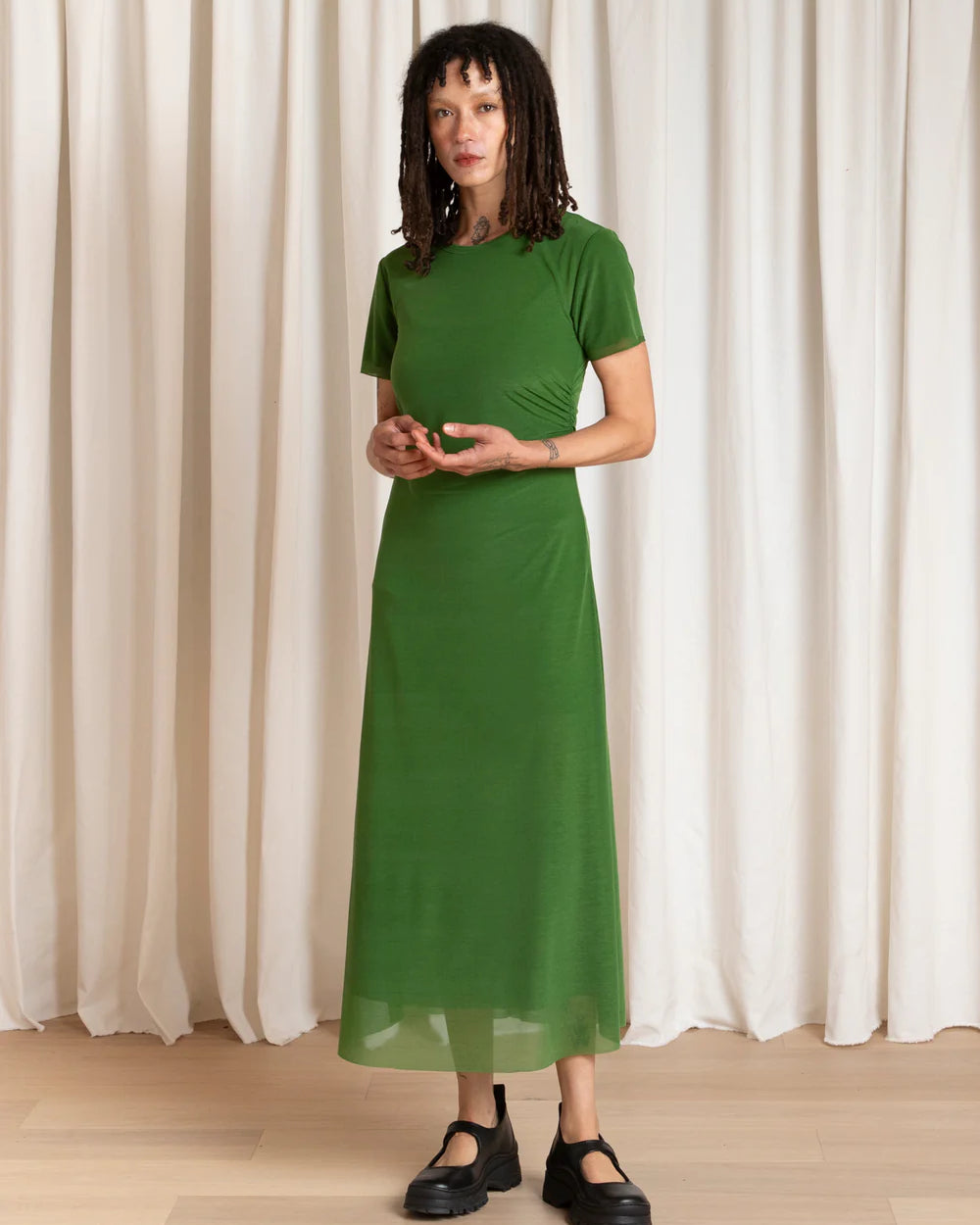 Ali Golden Fitted Mesh T-Shirt Dress - Grass Green Dresses - Sloane Boutique