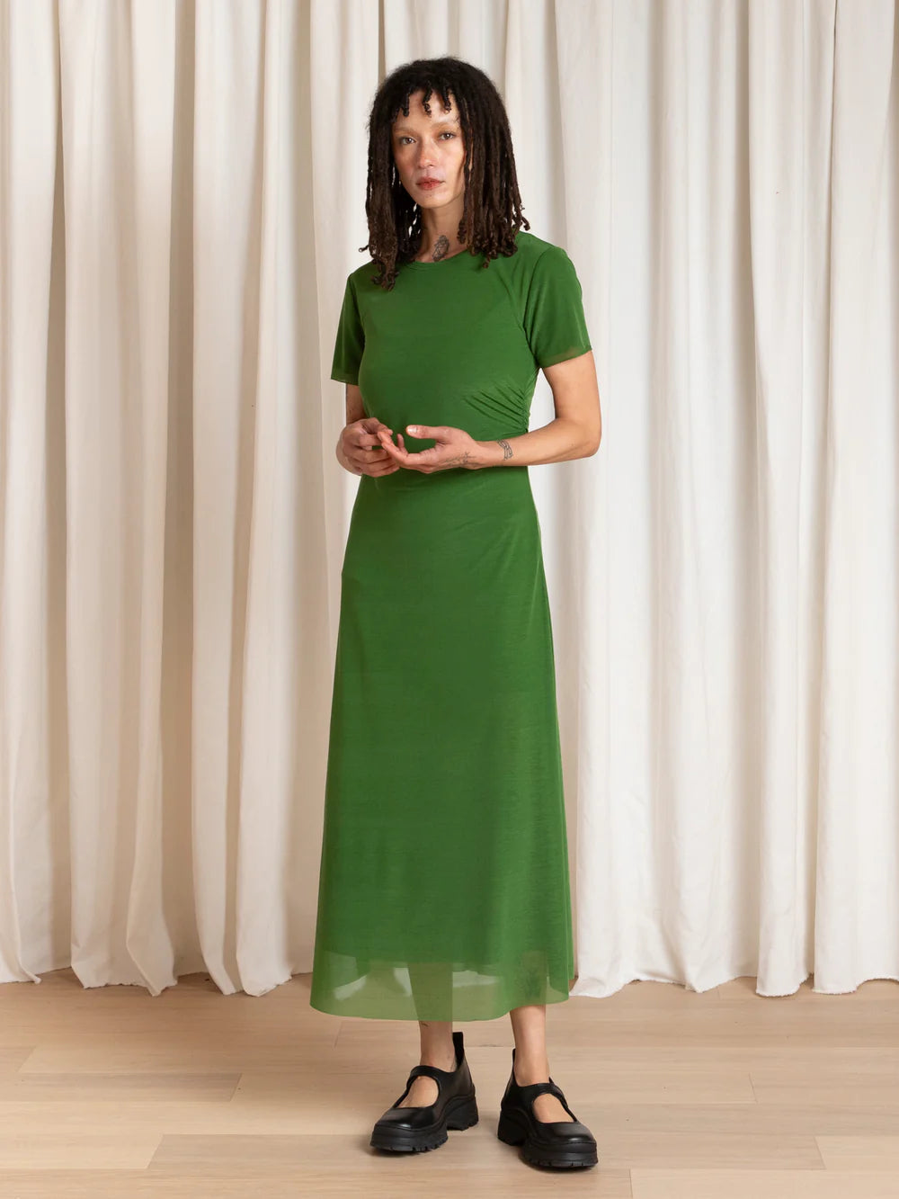 Ali Golden Fitted Mesh T-Shirt Dress - Grass Green Dresses - Sloane Boutique