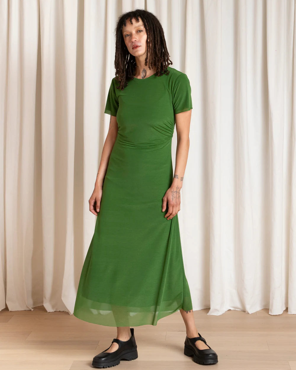 Ali Golden Fitted Mesh T-Shirt Dress - Grass Green Dresses - Sloane Boutique