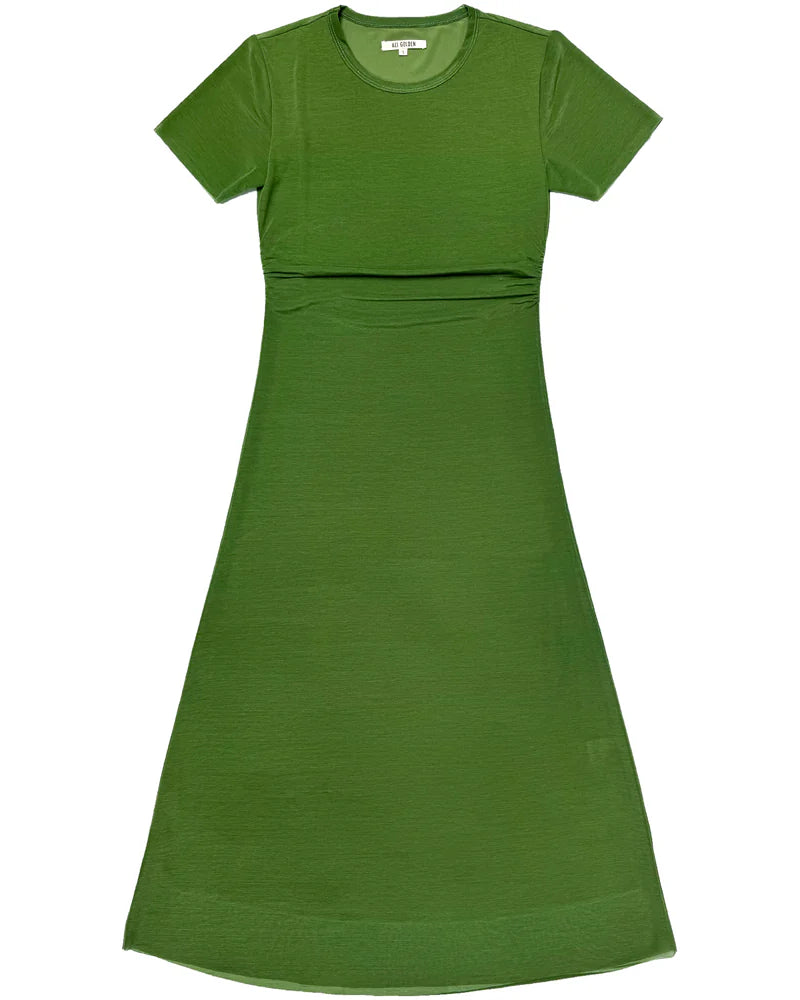 Ali Golden Fitted Mesh T-Shirt Dress - Grass Green Dresses - Sloane Boutique