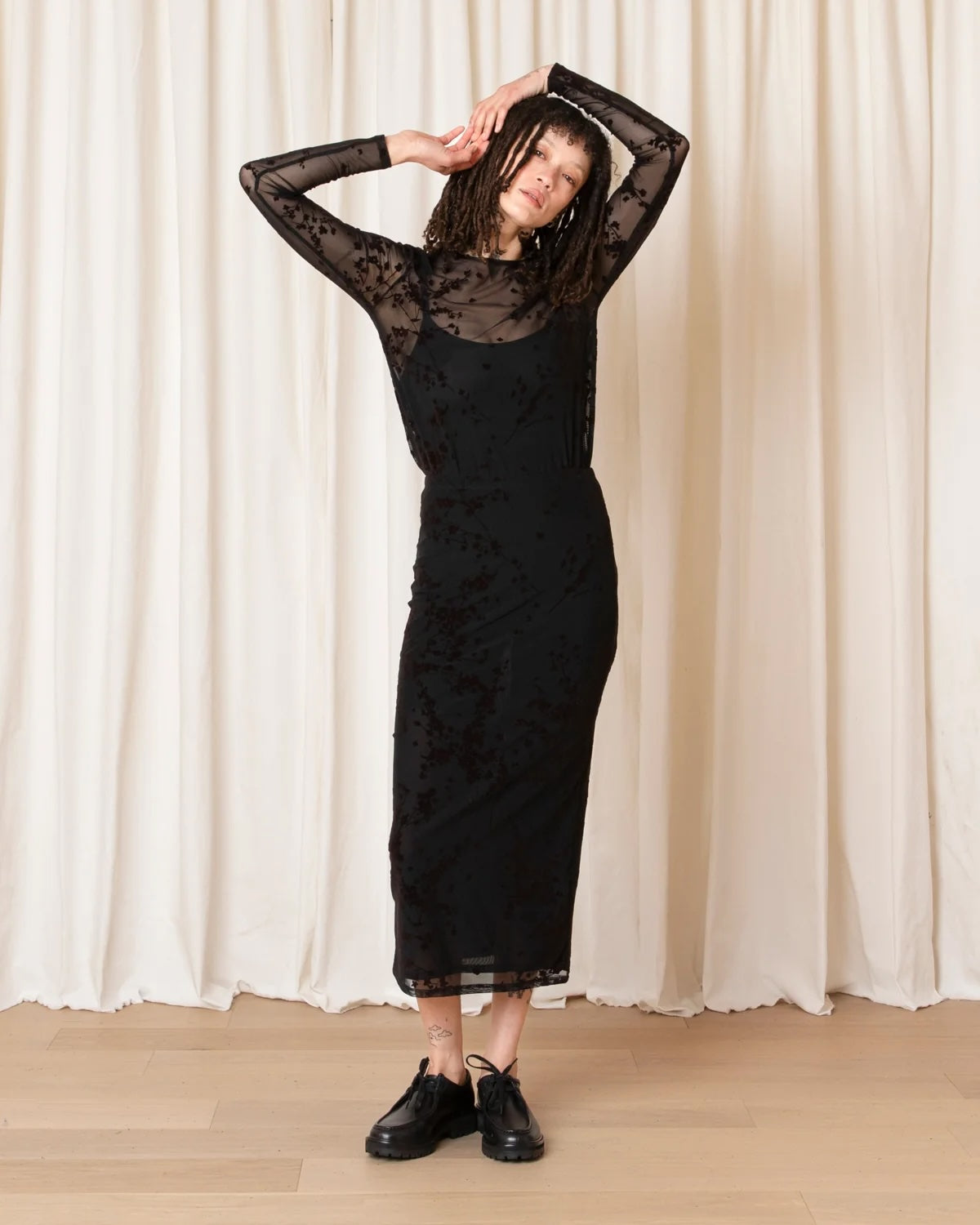 Ali Golden Floral Mesh Top - Black/Brown Women's Tops - Sloane Boutique