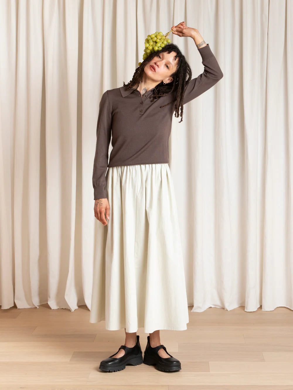 Ali Golden Full Skirt - Ecru Women's Bottoms - Sloane Boutique