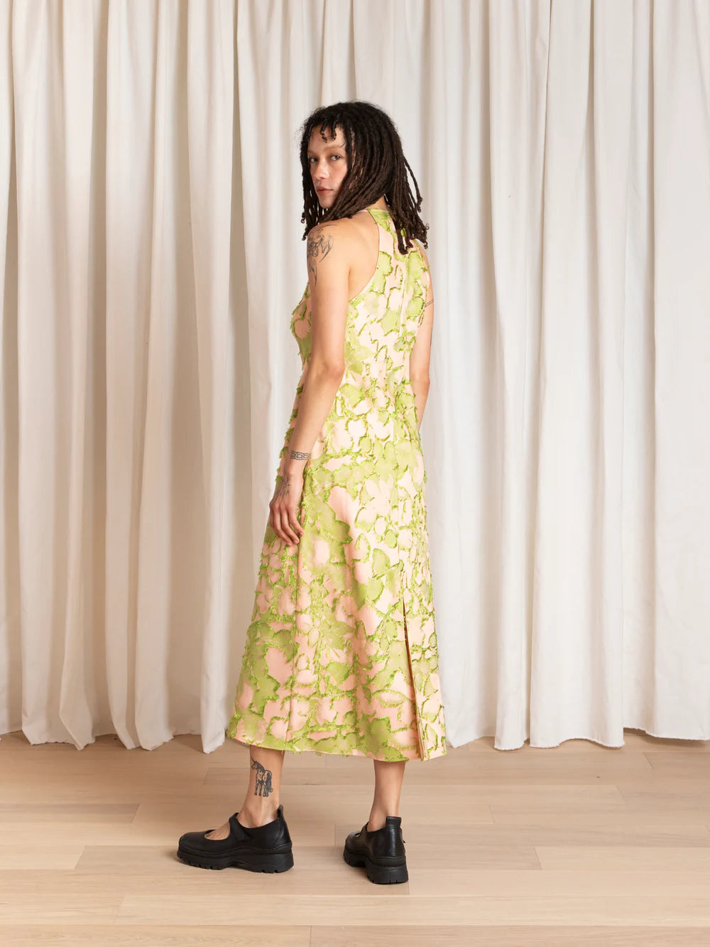 Ali Golden High Neck Bias Cut Dress - Pink / Lime Dresses - Sloane Boutique