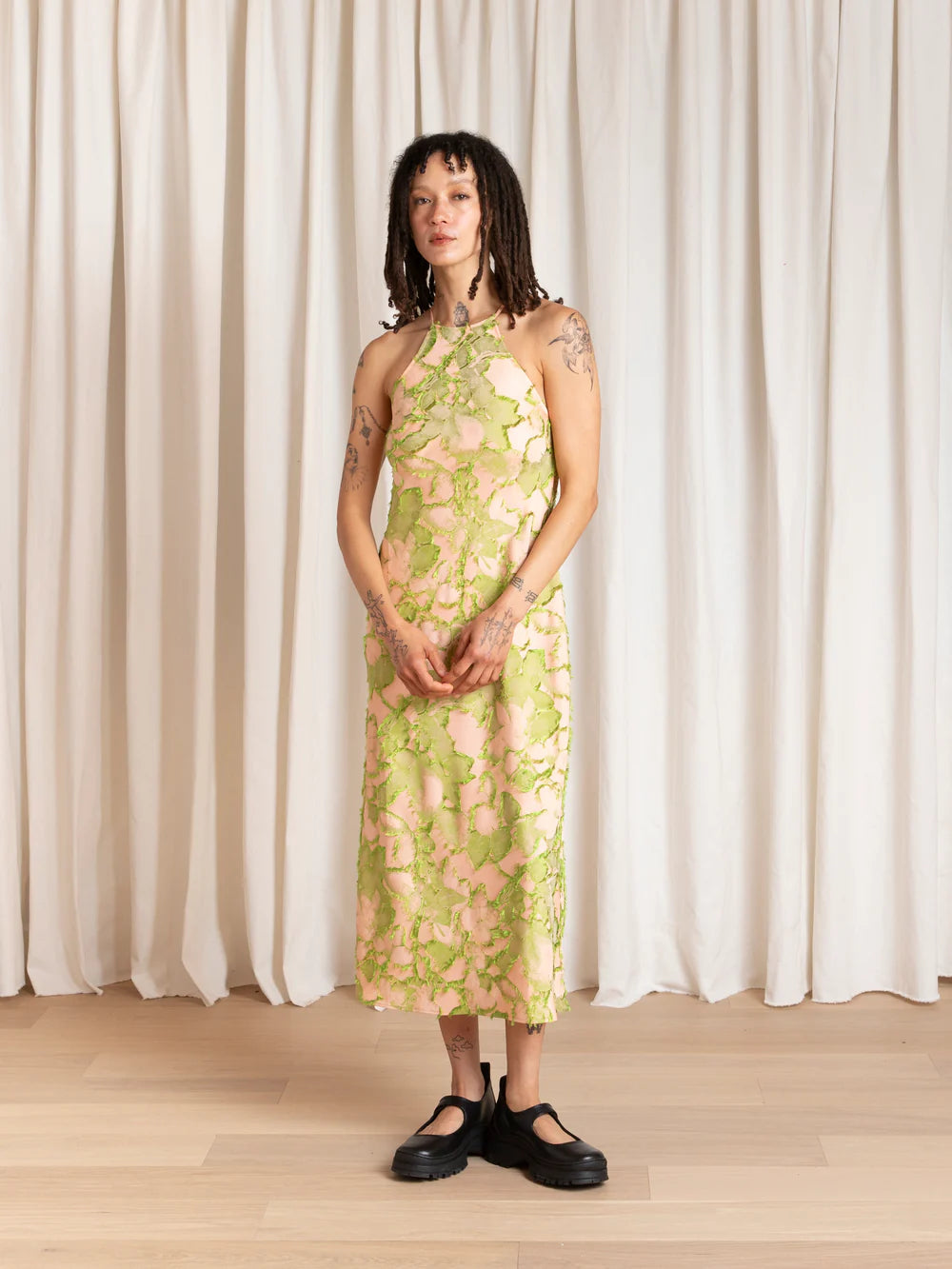 Ali Golden High Neck Bias Cut Dress - Pink / Lime Dresses - Sloane Boutique