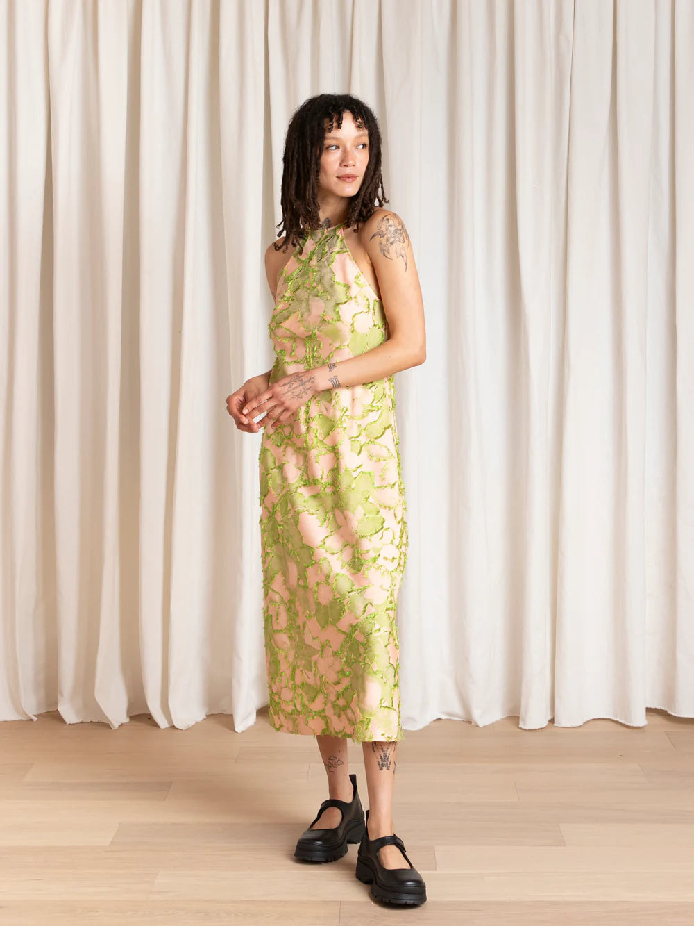 Ali Golden High Neck Bias Cut Dress - Pink / Lime Dresses - Sloane Boutique