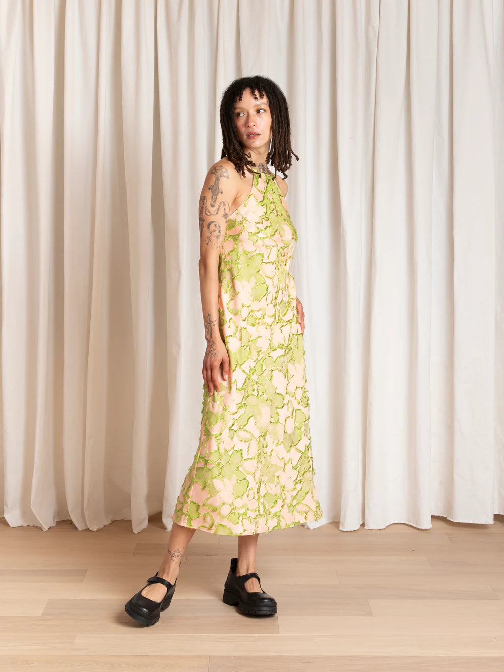 Ali Golden High Neck Bias Cut Dress - Pink / Lime Dresses - Sloane Boutique