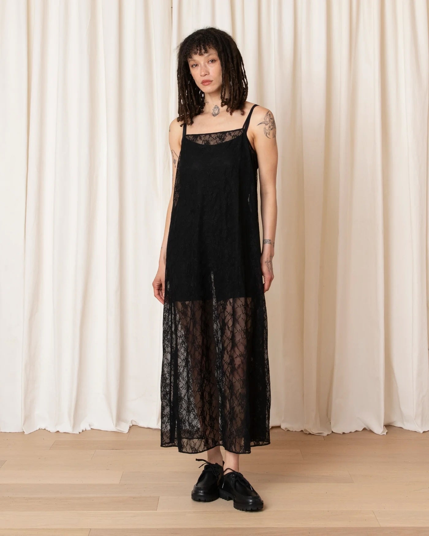 Ali Golden Lace Square Neck Dress - Black Dresses - Sloane Boutique