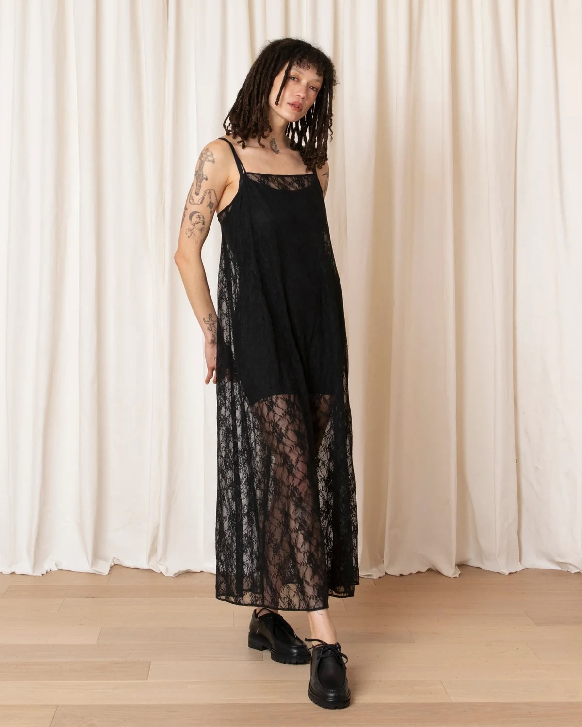 Ali Golden Lace Square Neck Dress - Black Dresses - Sloane Boutique