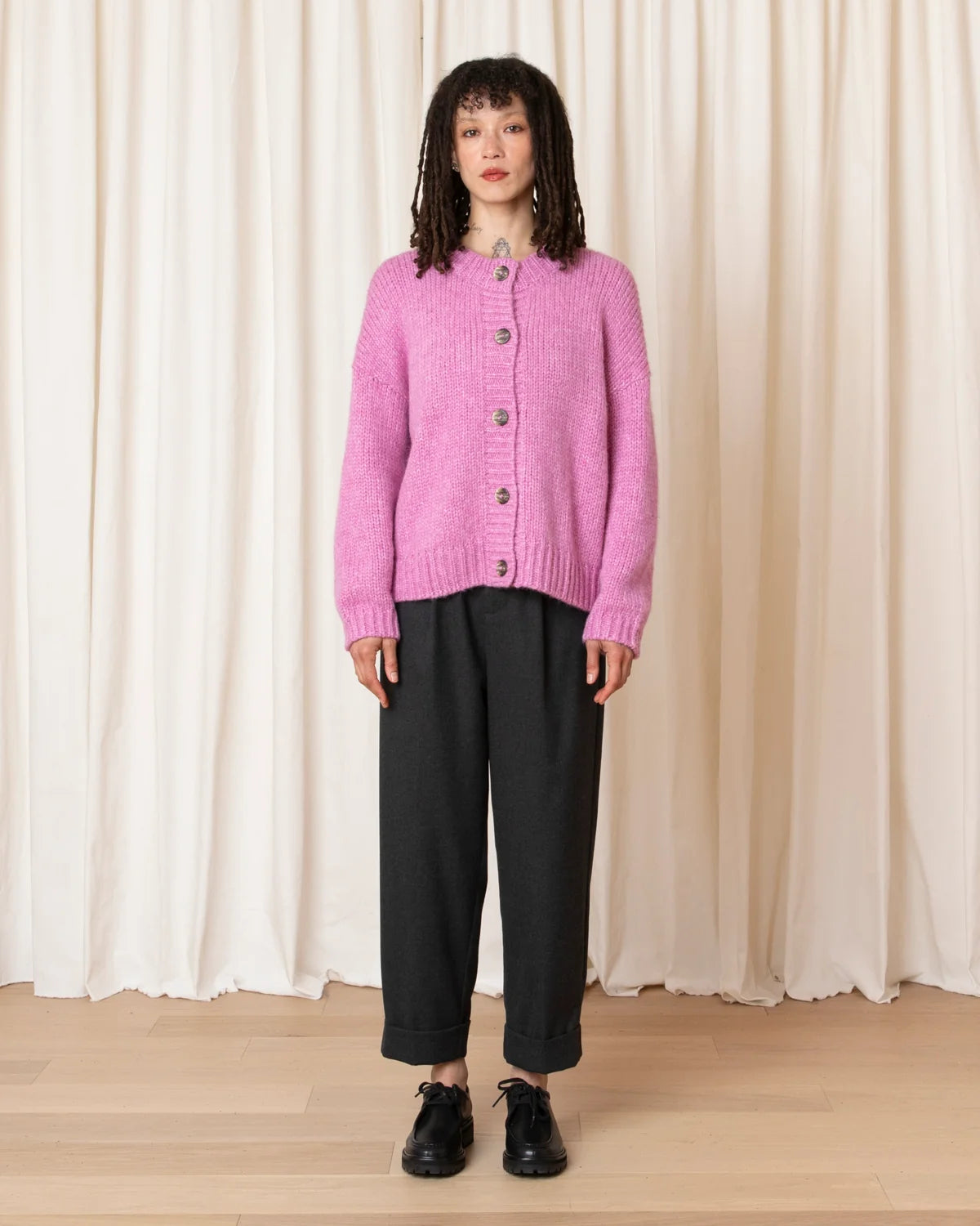 Ali Golden Merino Crewneck Cardigan - Pink Women's Tops - Sloane Boutique