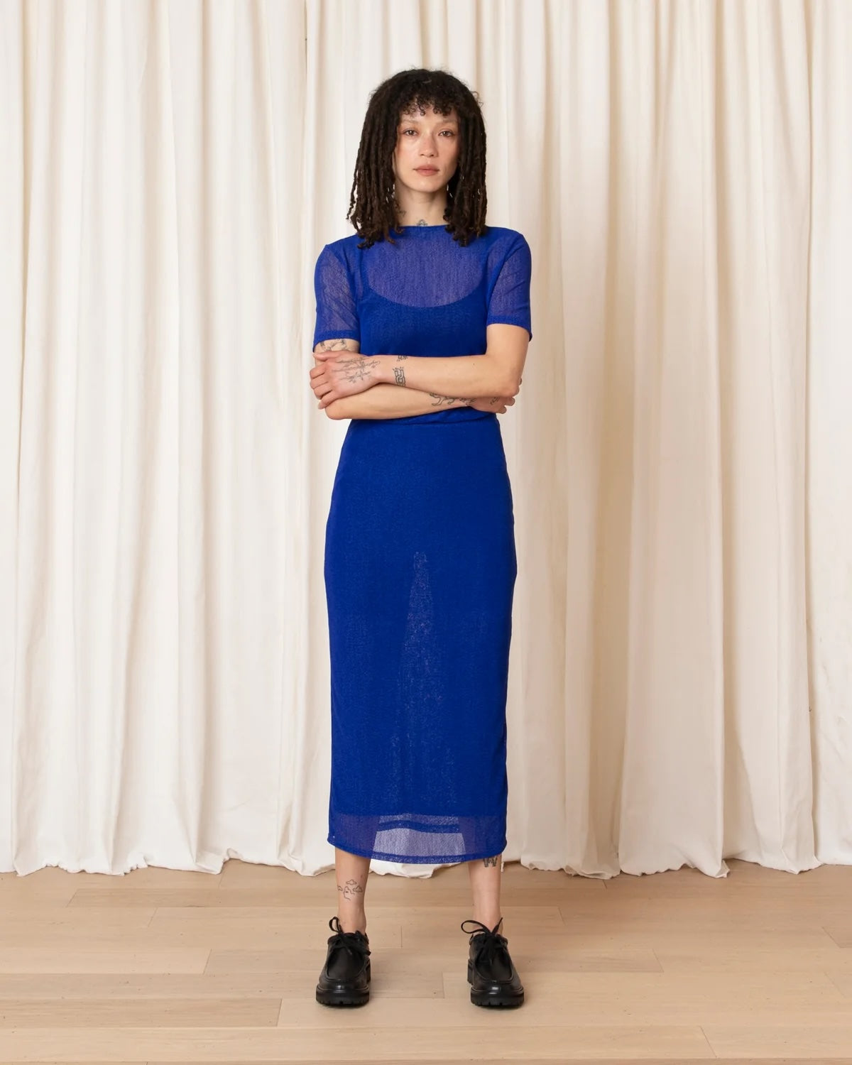 Ali Golden Mesh t-Shirt - Cobalt Women's Tops - Sloane Boutique
