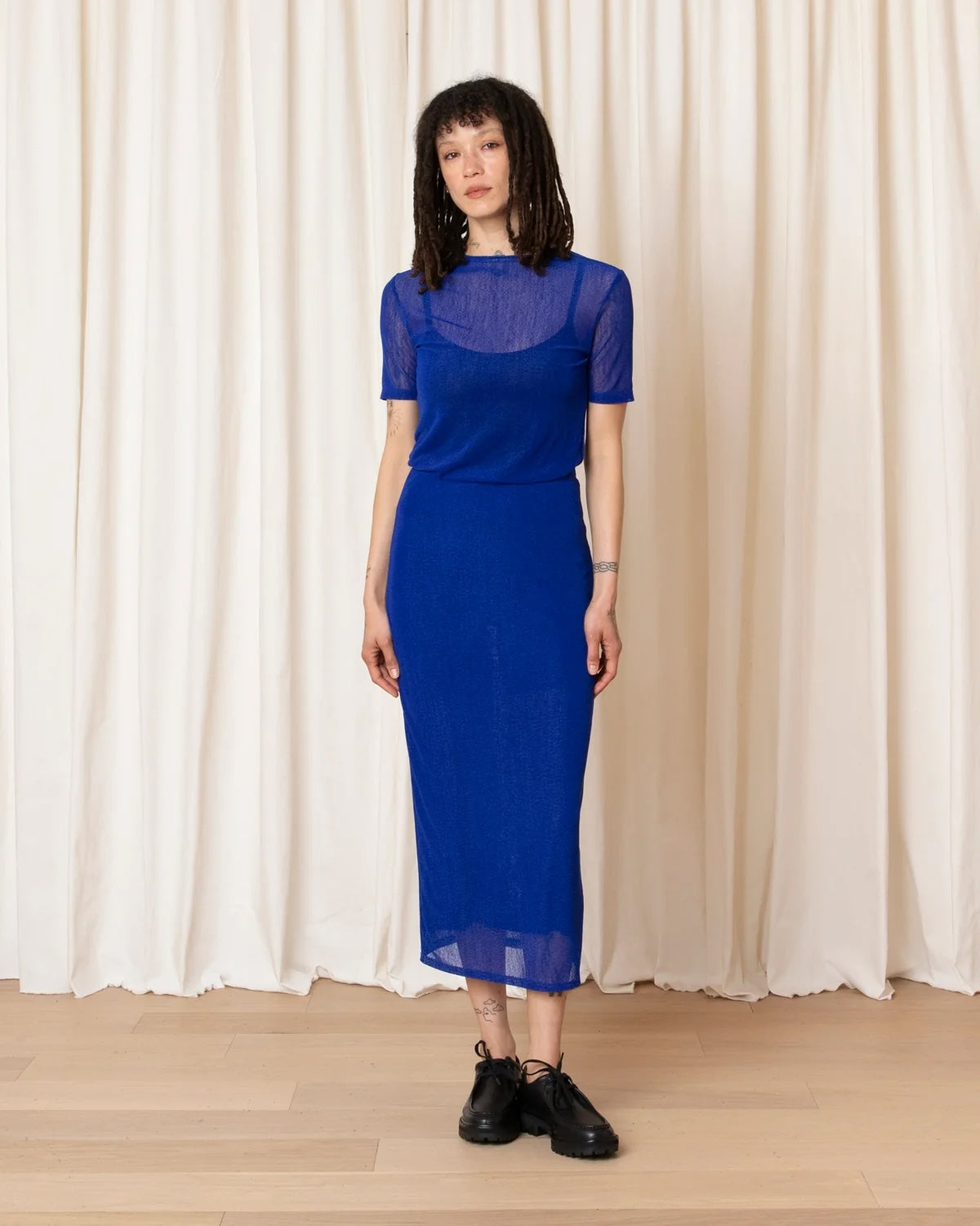 Ali Golden Mesh t-Shirt - Cobalt Women's Tops - Sloane Boutique