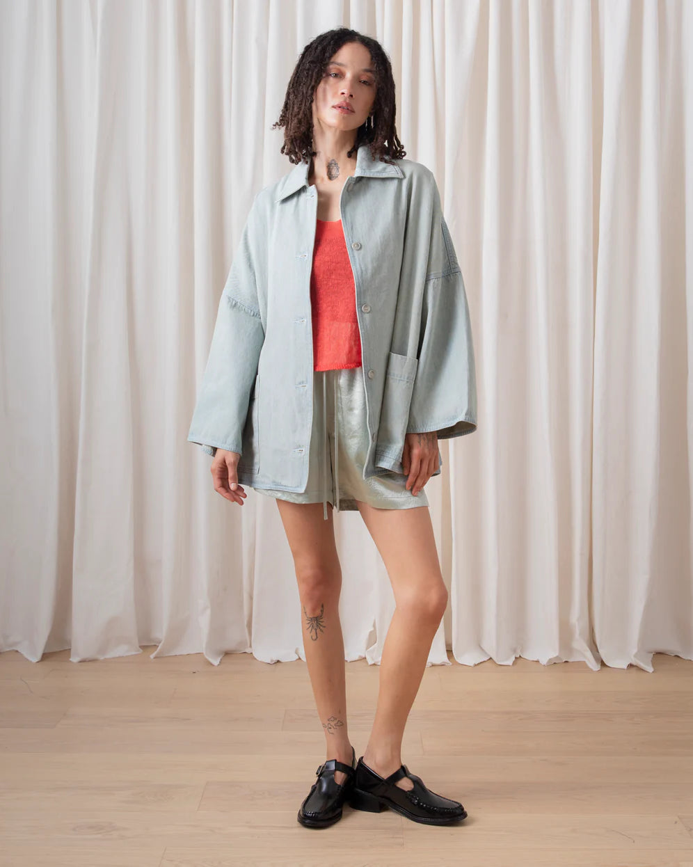 Ali Golden Oversized Shirt Jacket - Light Denim Outerwear - Sloane Boutique