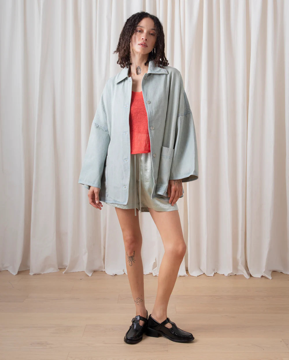 Ali Golden Oversized Shirt Jacket - Light Denim Outerwear - Sloane Boutique
