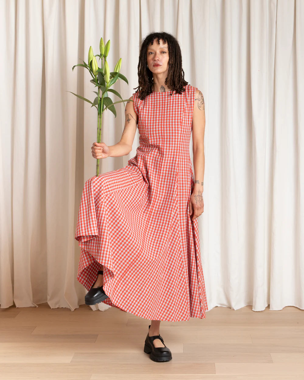 Ali Golden Paneled Midi Dress - Poppy / Fuck Ice Gingham Dresses - Sloane Boutique