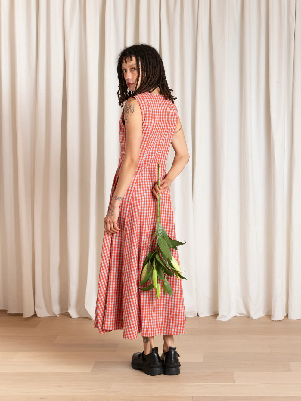 Ali Golden Paneled Midi Dress - Poppy / Fuck Ice Gingham Dresses - Sloane Boutique