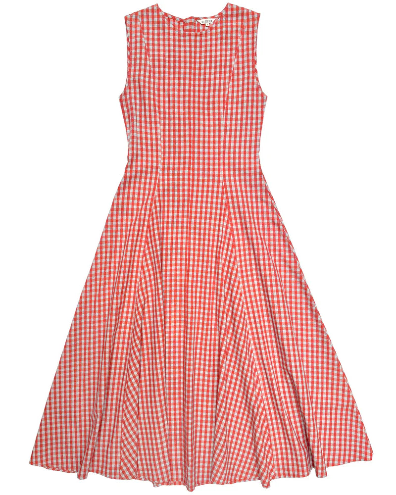 Ali Golden Paneled Midi Dress - Poppy / Fuck Ice Gingham Dresses - Sloane Boutique