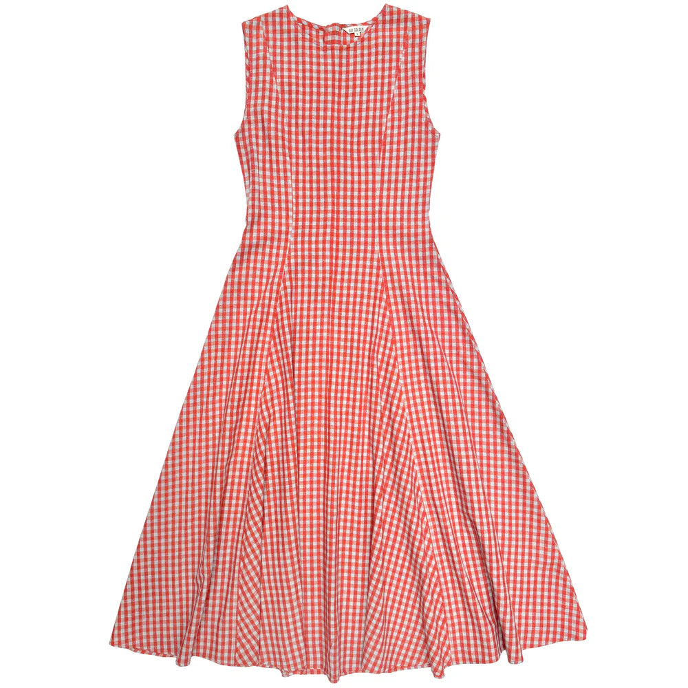 Ali Golden Paneled Midi Dress - Poppy / Fuck Ice Gingham Dresses - Sloane Boutique