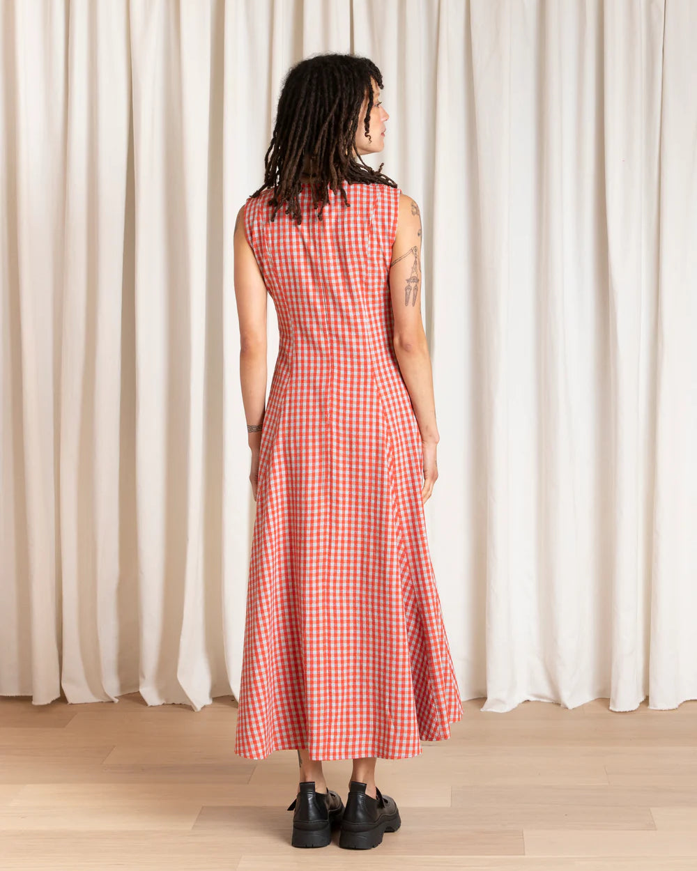 Ali Golden Paneled Midi Dress - Poppy / Fuck Ice Gingham Dresses - Sloane Boutique