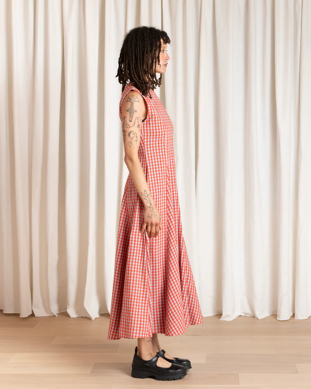 Ali Golden Paneled Midi Dress - Poppy / Fuck Ice Gingham Dresses - Sloane Boutique