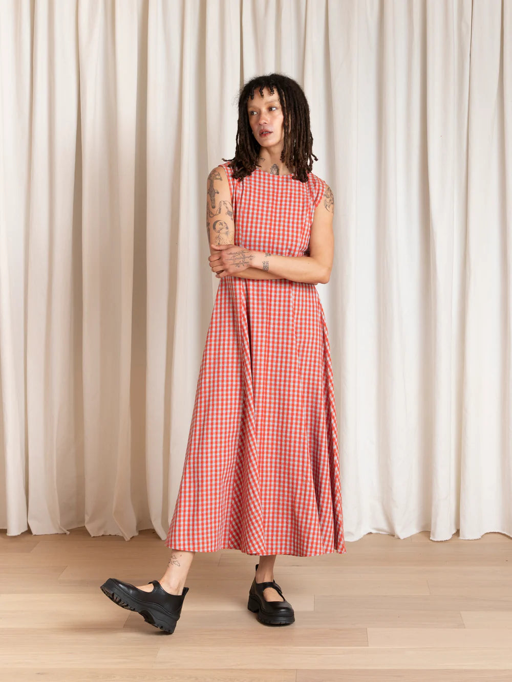 Ali Golden Paneled Midi Dress - Poppy / Fuck Ice Gingham Dresses - Sloane Boutique