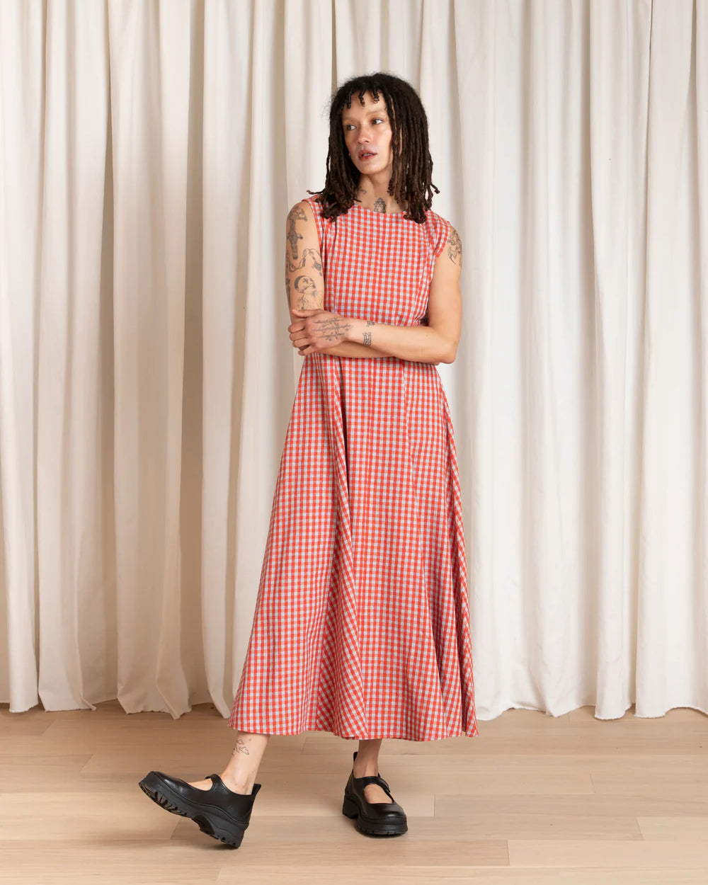 Ali Golden Paneled Midi Dress - Poppy / Fuck Ice Gingham Dresses - Sloane Boutique