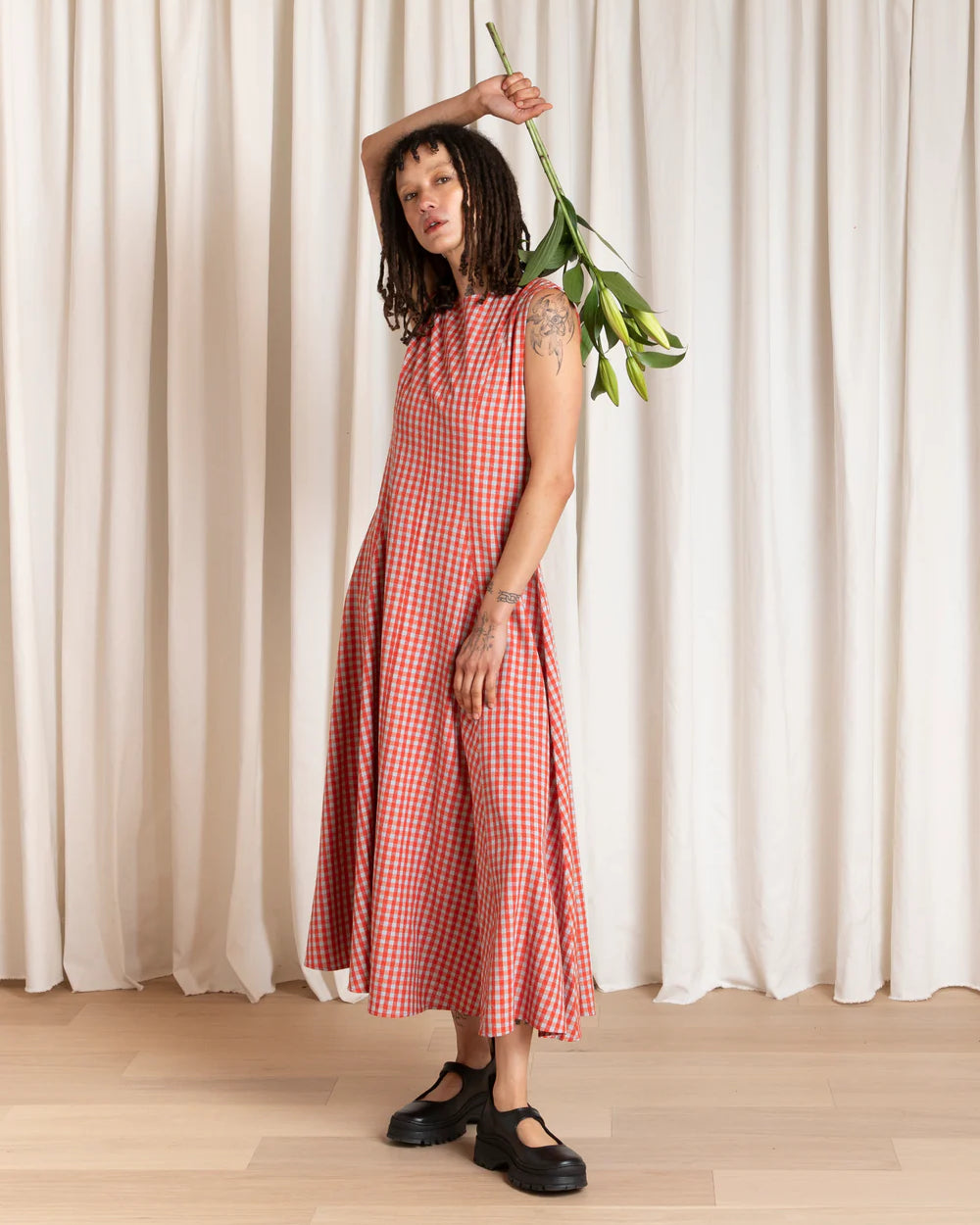 Ali Golden Paneled Midi Dress - Poppy / Fuck Ice Gingham Dresses - Sloane Boutique