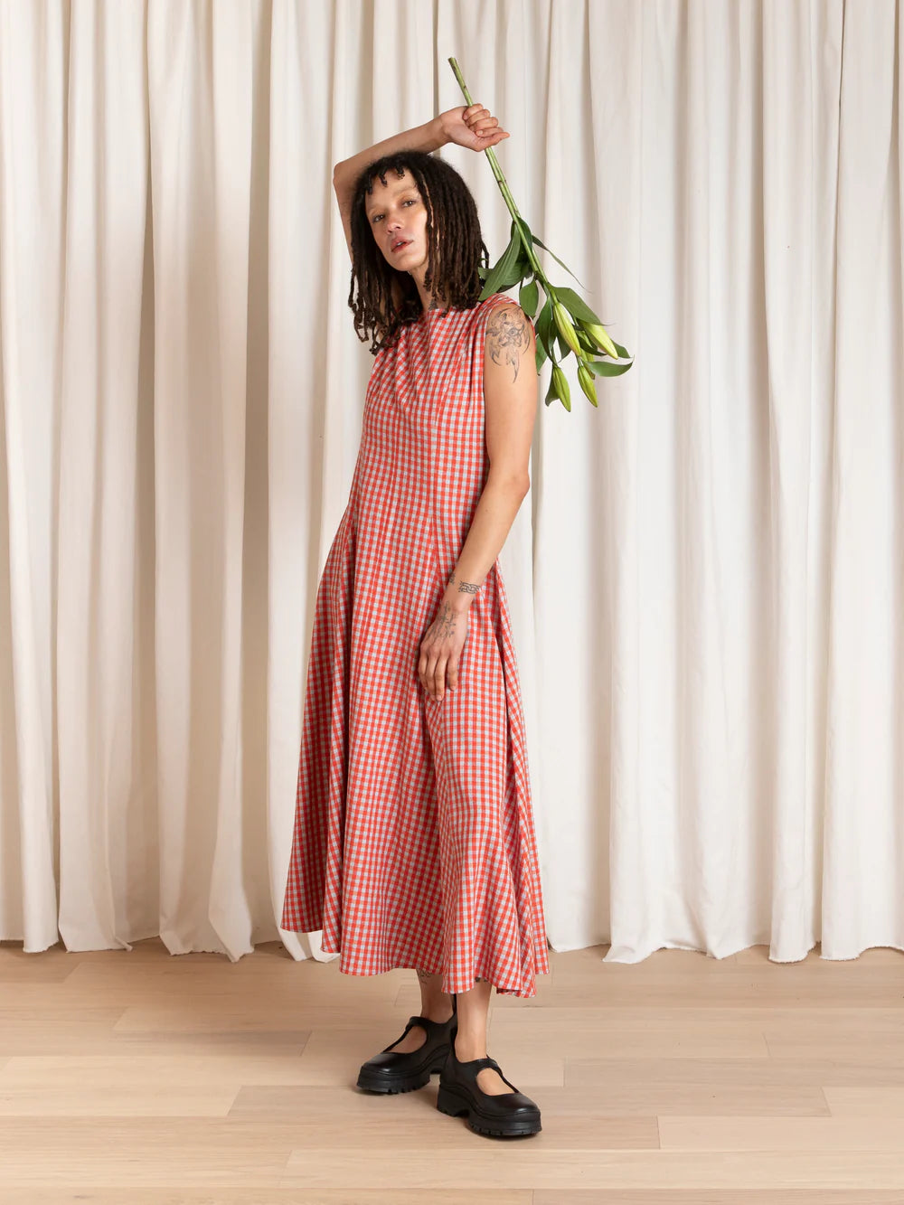 Ali Golden Paneled Midi Dress - Poppy / Fuck Ice Gingham Dresses - Sloane Boutique