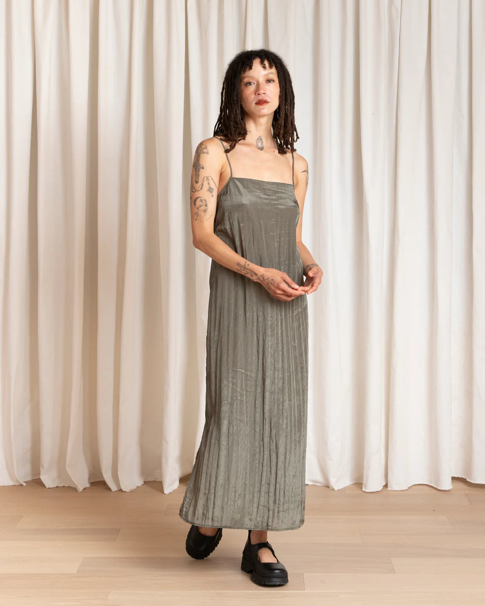 Ali Golden Square Neck Slip Dress - Sage Dresses - Sloane Boutique