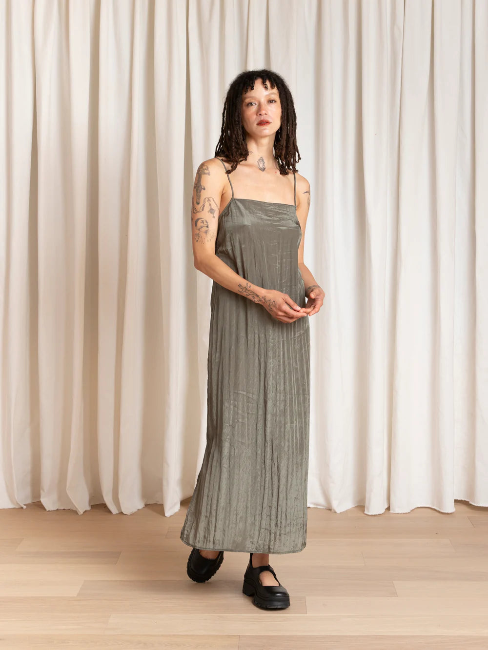 Ali Golden Square Neck Slip Dress - Sage Dresses - Sloane Boutique