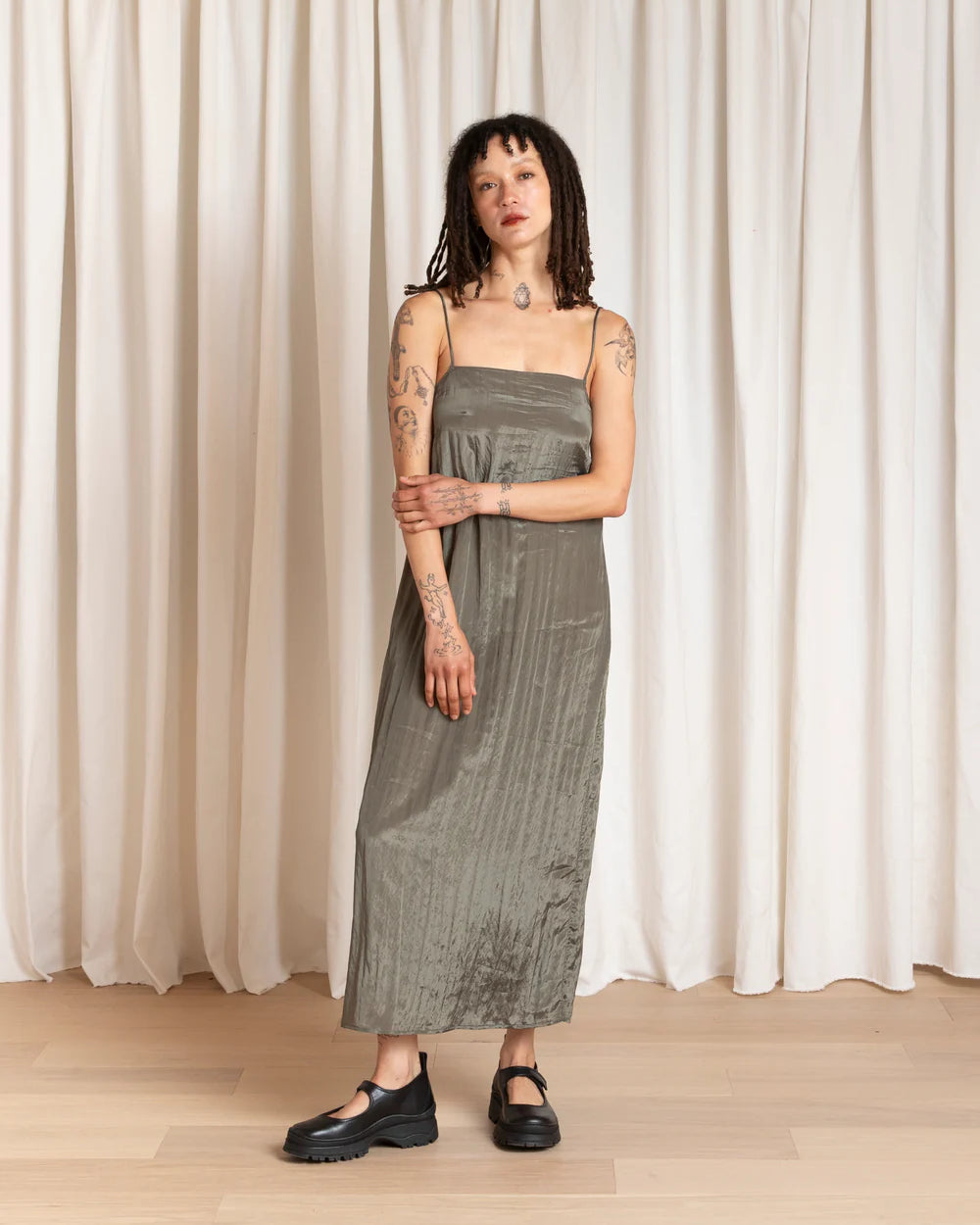 Ali Golden Square Neck Slip Dress - Sage Dresses - Sloane Boutique