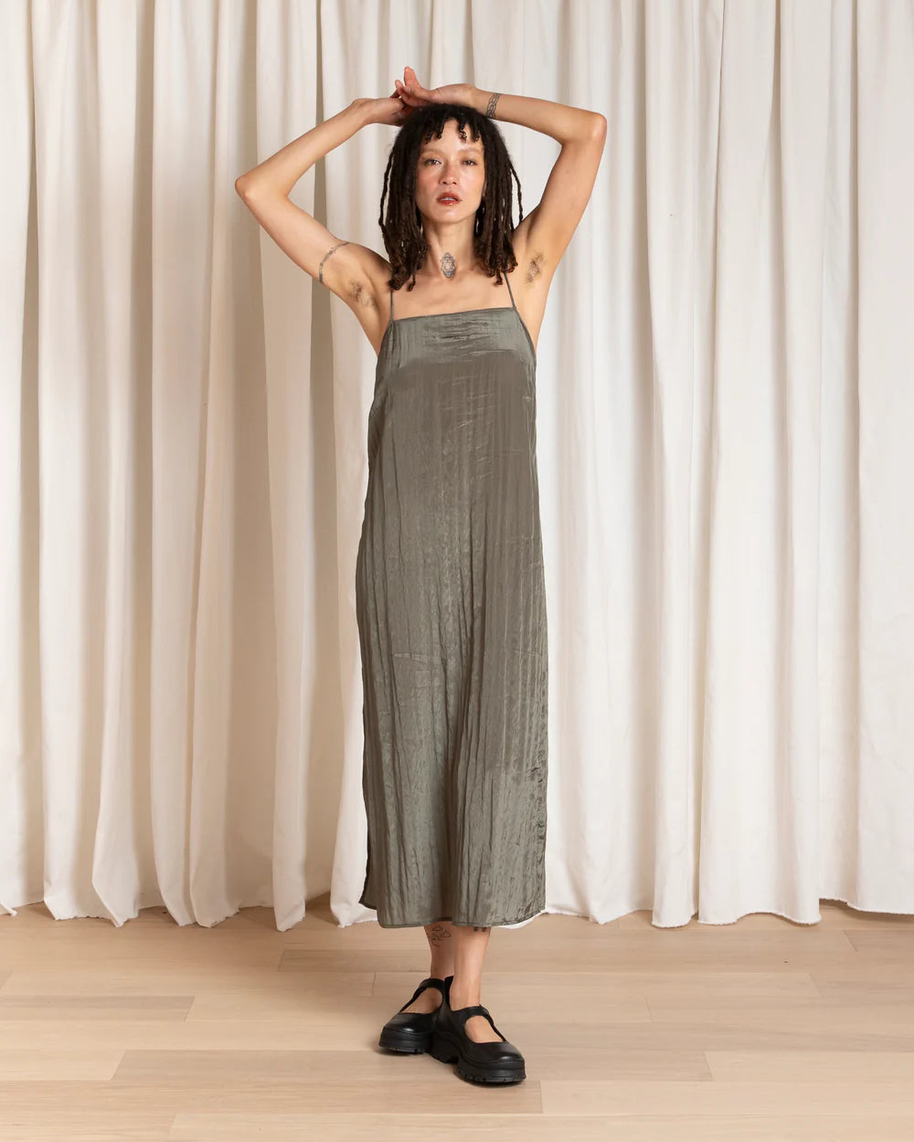 Ali Golden Square Neck Slip Dress - Sage Dresses - Sloane Boutique