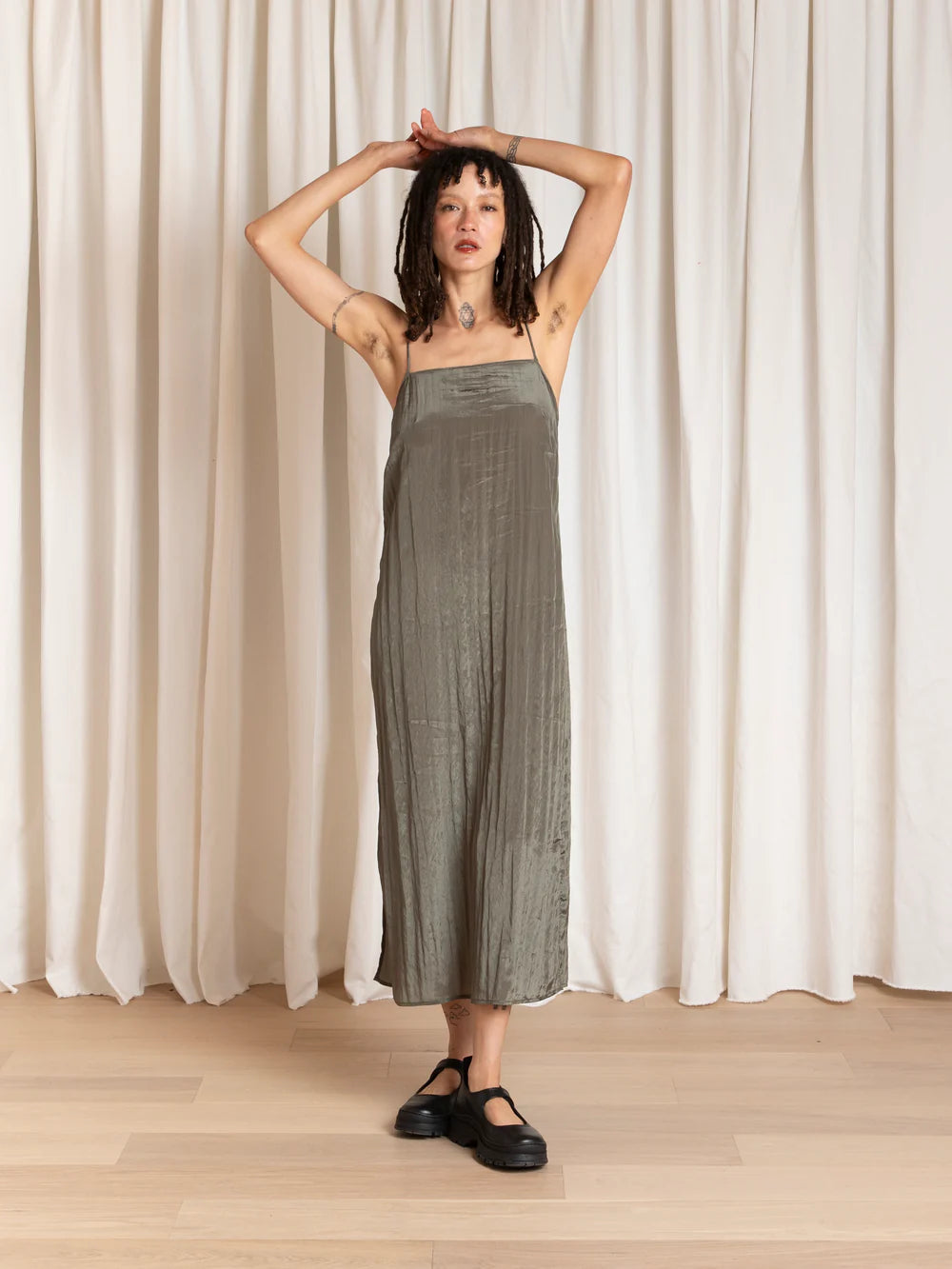 Ali Golden Square Neck Slip Dress - Sage Dresses - Sloane Boutique