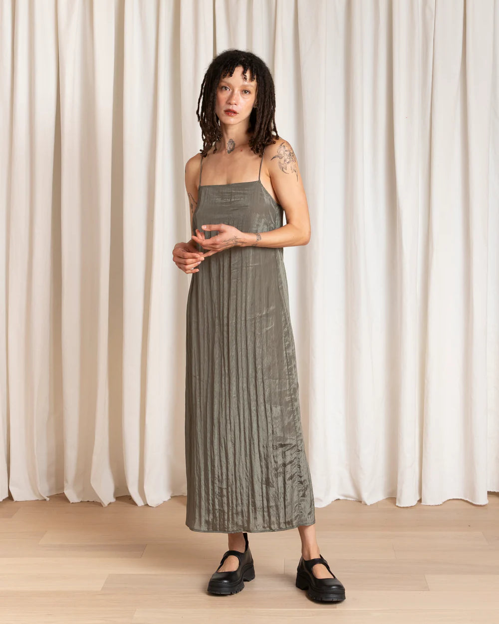 Ali Golden Square Neck Slip Dress - Sage Dresses - Sloane Boutique