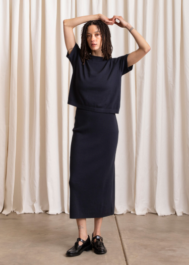 Ali Golden Thick Knit T-Shirt - Deep Navy Women's Tops - Sloane Boutique