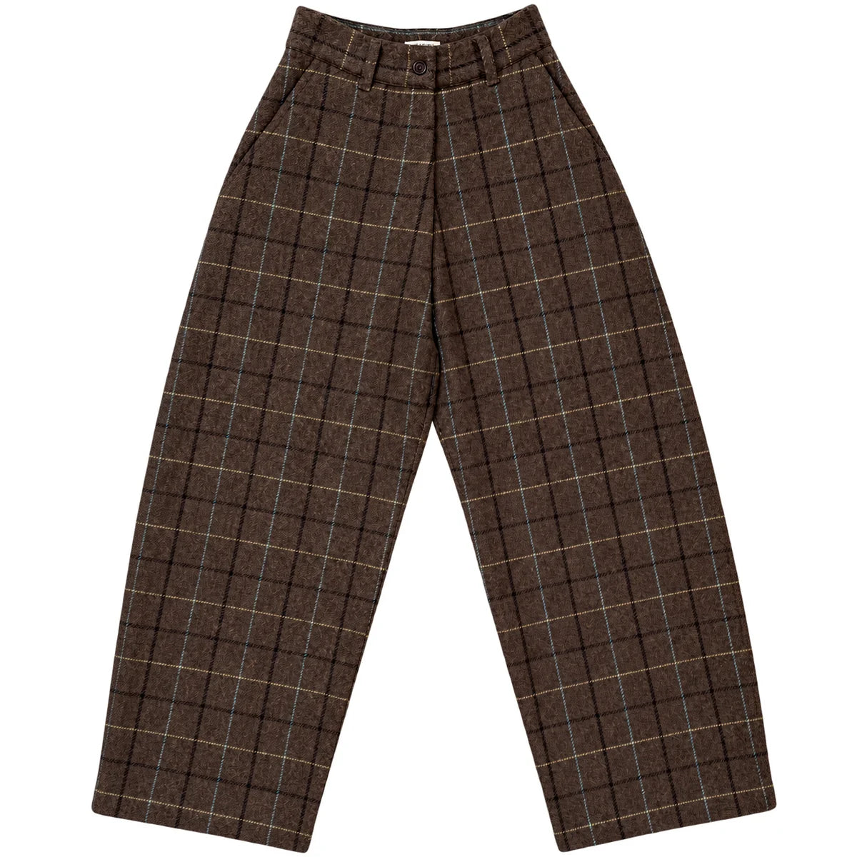 Ali Golden Wool Loose Barrel Pant - Taupe Multicolor Plaid Women's Bottoms - Sloane Boutique