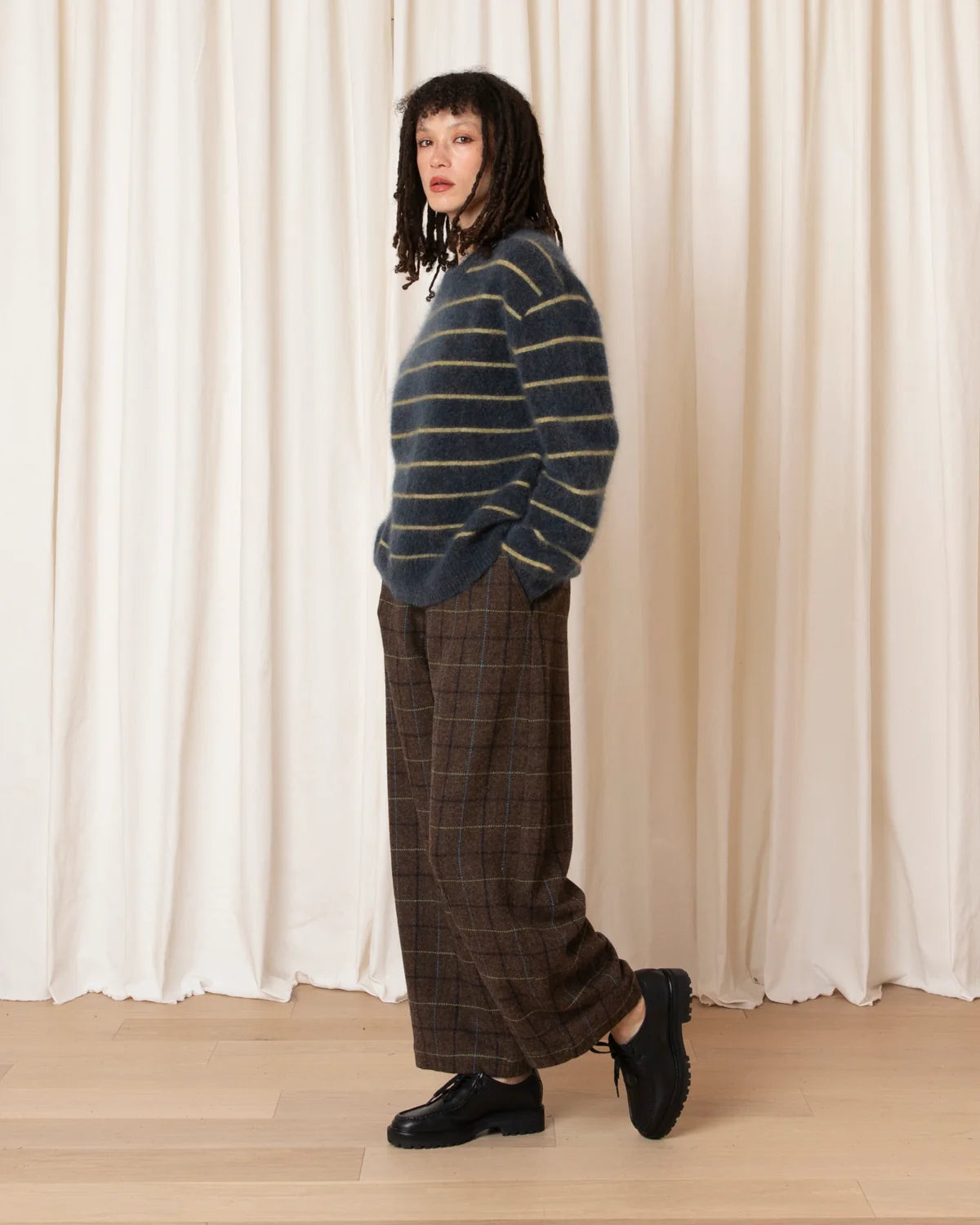 Ali Golden Wool Loose Barrel Pant - Taupe Multicolor Plaid Women's Bottoms - Sloane Boutique