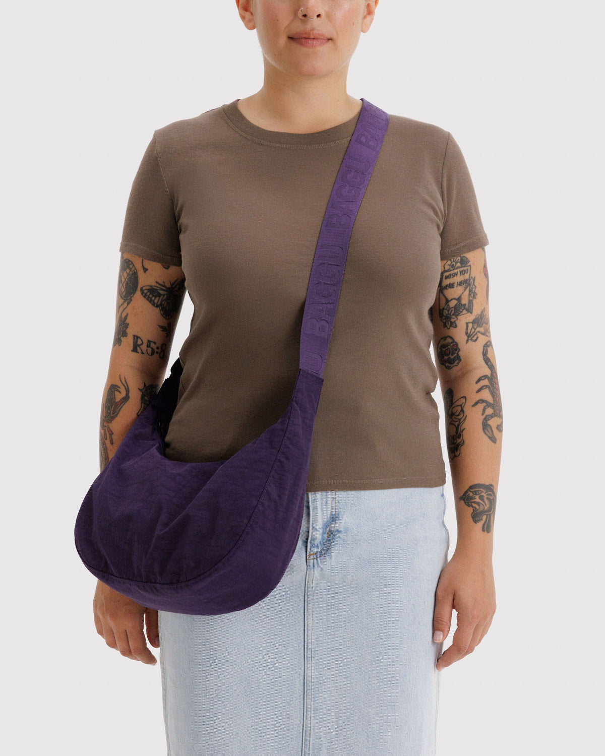 BAGGU Medium Nylon Crescent Bag - Fig Handbags - Sloane Boutique