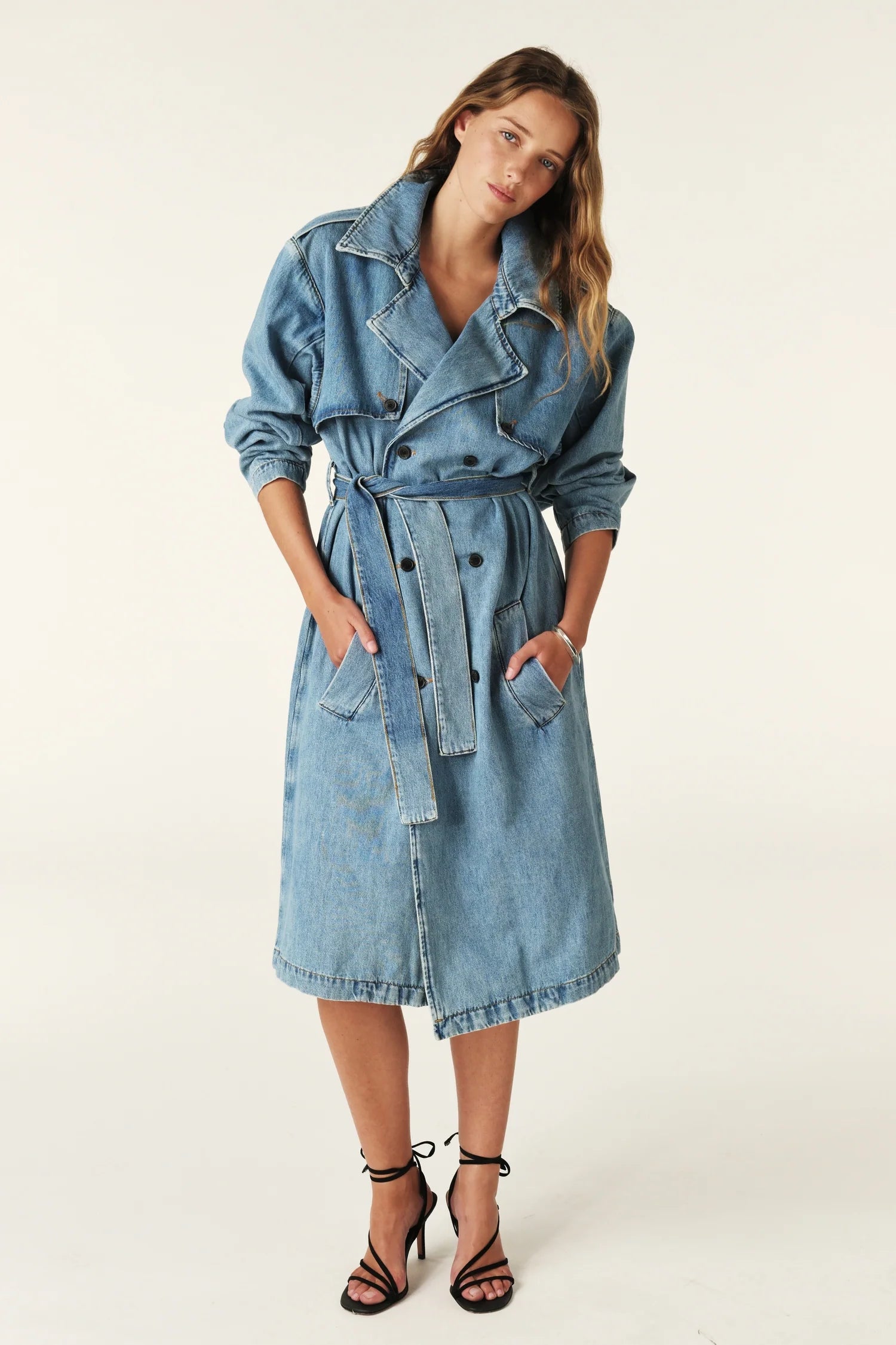 Bash Paris Tresca Denim Trench Coat - Mid Blue sale outerwear - Sloane Boutique