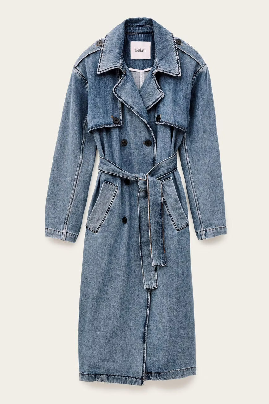 Bash Paris Tresca Denim Trench Coat - Mid Blue sale outerwear - Sloane Boutique